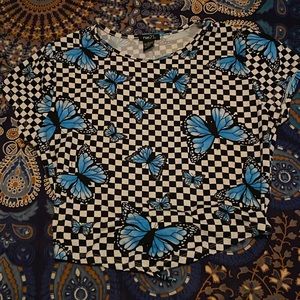 Cropped checkers butterfly t shirt